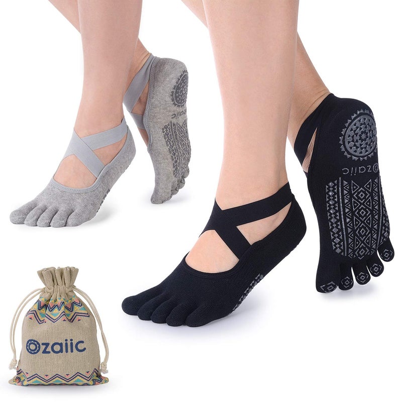 Ozaiic Yoga Socks for Women with Grips, Non-Slip Five Toe Socks for Pilates, Barre, Ballet, Fitness - Image 1